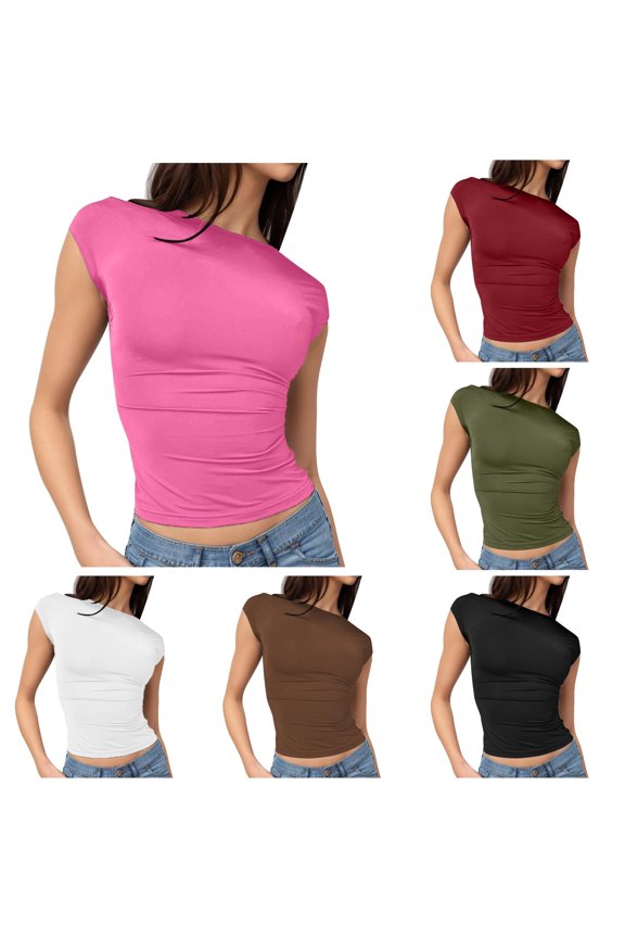 Women's Backless Open Back Summer Crop Top Short Sleeve Cute I L