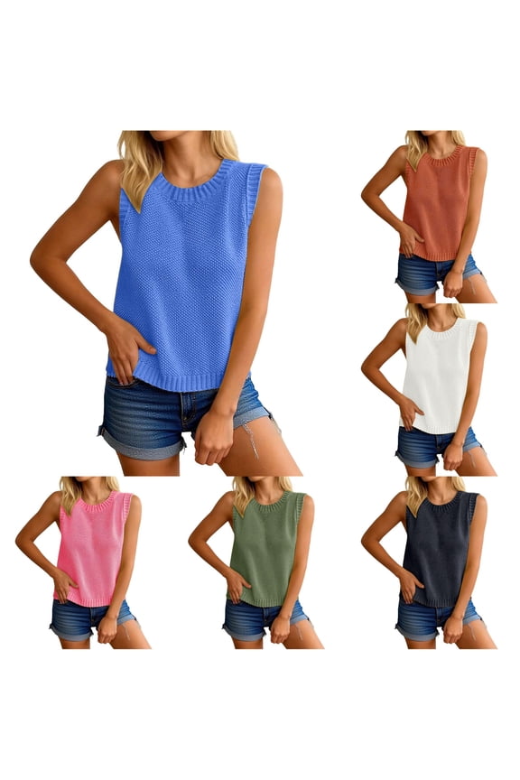 Women's Backless Tie Up Sweater Vest Sleeveless Crewneck Knit Crop Top Blue S