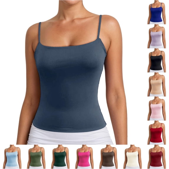 ChoXxx Women's Basic Tank Top Sleeveless Casual Camisole Strappy Layering Piece for Everyday Navy L