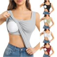 thumbnail image 1 of ChoXxx Women's Built In Bra Tank for Workout Dressy Slim Fit Ribbed Padded Camisole Grey L, 1 of 5