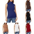 thumbnail image 1 of ChoXxx Women's Fashion Solid Color Inside Small Shirt Sleeveless Turtleneck Vest Base Shirt Dark Blue L, 1 of 4