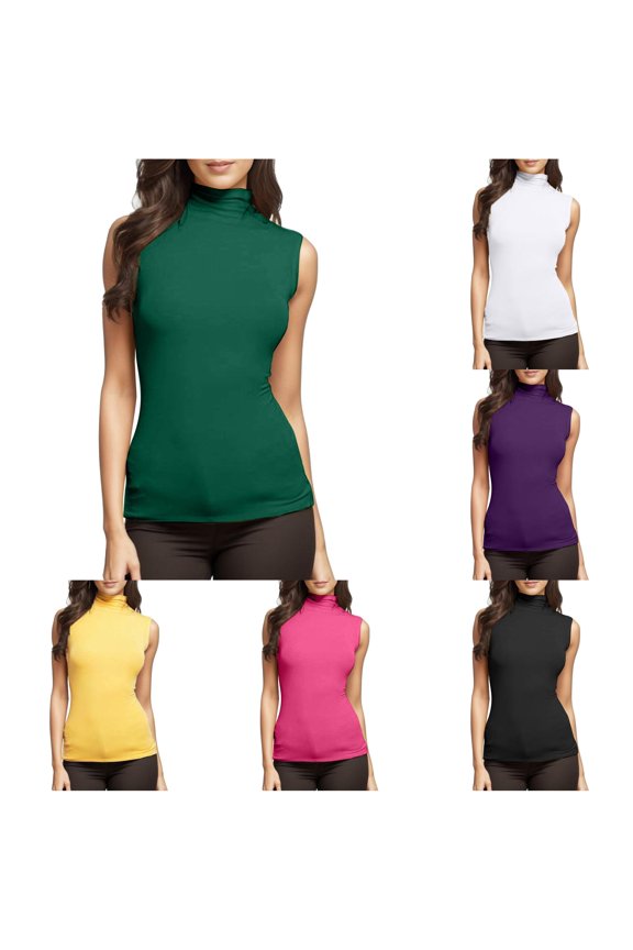 Women's Fit Turtleneck Slim Blouse Sleeveless Top Green M