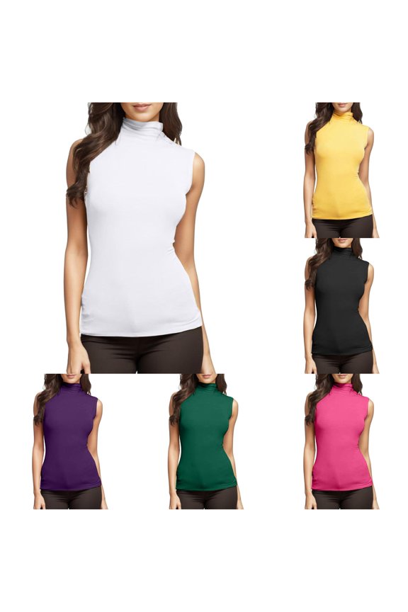 Women's Fit Turtleneck Slim Blouse Sleeveless Top White M