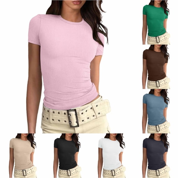 ChoXxx Women's Fitted Short Sleeve Basic Tee Slim Fit Shirt Pink M