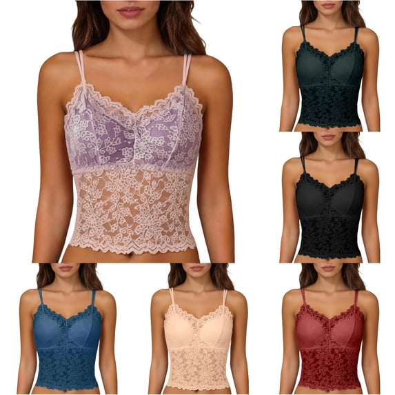 ChoXxx Women's Lace Backless Camisole Removable Padding Braless Strap Casual Pink M