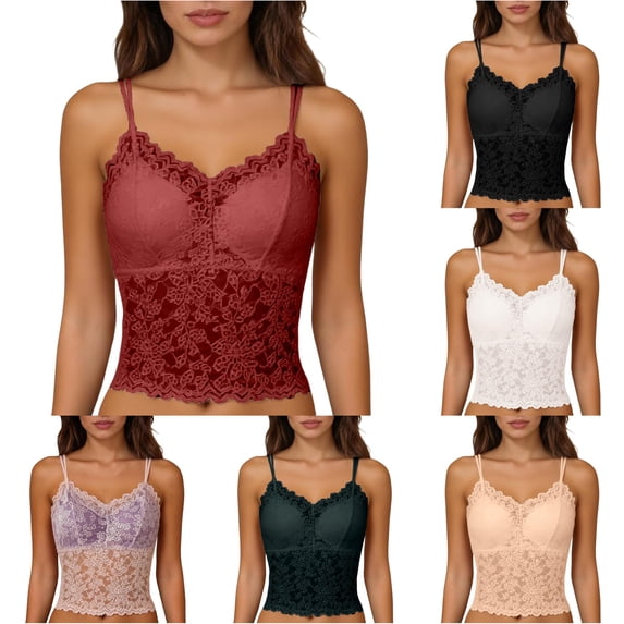ChoXxx Women's Lace Backless Camisole Removable Padding Braless Strap Casual Red M