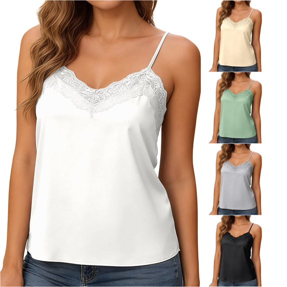 ChoXxx Women's Lace Camisole Tank Top Summer Sleeveless Elegant Basic Blouse White S