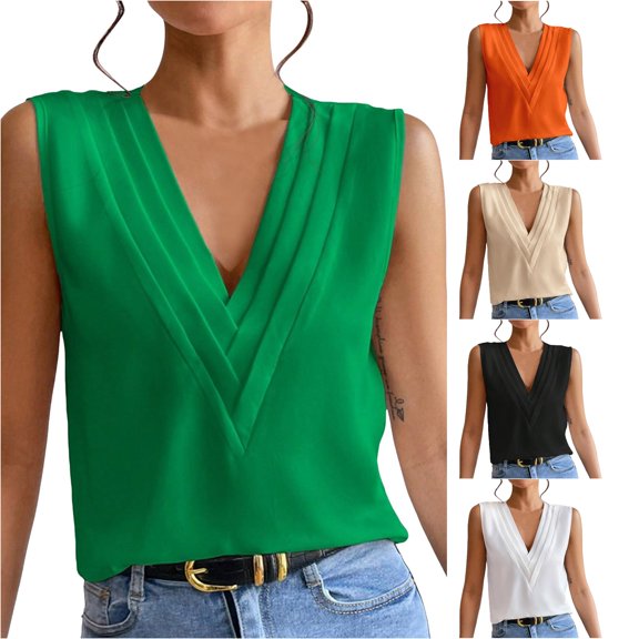 ChoXxx Women's Multi Level V Neck Tank Top Green XL