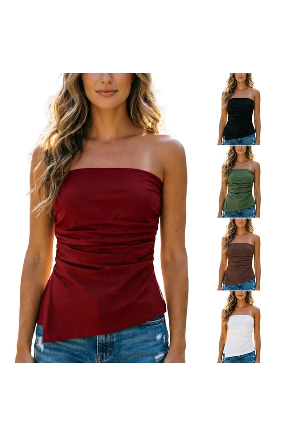 Women's Off Shoulder Ruffle Tube Top Stretch Camisole Summer Daily Red M