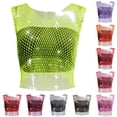 thumbnail image 1 of ChoXxx Women's Rhinestone Fishing Net Short Sleeve Vest Green L, 1 of 3