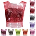 thumbnail image 1 of ChoXxx Women's Rhinestone Fishing Net Short Sleeve Vest Red S, 1 of 3