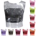 thumbnail image 1 of ChoXxx Women's Rhinestone Fishing Net Short Sleeve Vest Silver L, 1 of 3