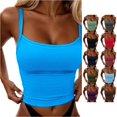 thumbnail image 1 of ChoXxx Women's Sexy Slim Fit Crop Camisole Built In Bra Sleeveless Tank Top Stretchy Summer Fashion Blue S, 1 of 7