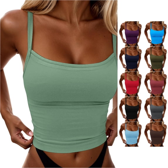 ChoXxx Women's Sexy Slim Fit Crop Camisole Built In Bra Sleeveless Tank Top Stretchy Summer Fashion Light Green M