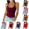 thumbnail image 1 of ChoXxx Women's Spaghetti Strap Scoop Neck Ribbed Tank Top Slim Fitted Cotton Camisole Basic Sleeveless Layering Shirt Brick Red L, 1 of 5