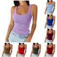 thumbnail image 1 of ChoXxx Women's Spaghetti Strap Scoop Neck Ribbed Tank Top Slim Fitted Cotton Camisole Basic Sleeveless Layering Shirt Purple XS, 1 of 4
