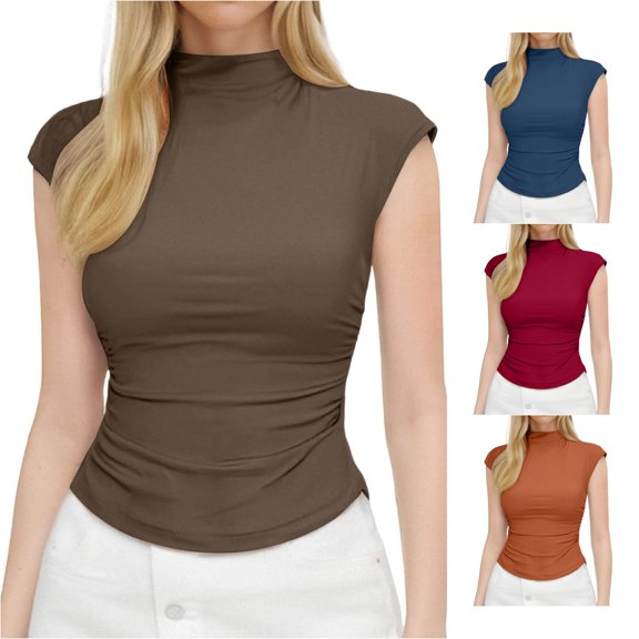 ChoXxx Women's Summer Slim Fit High Neck Basic Stretch Camisole Daily Wear Coffee M