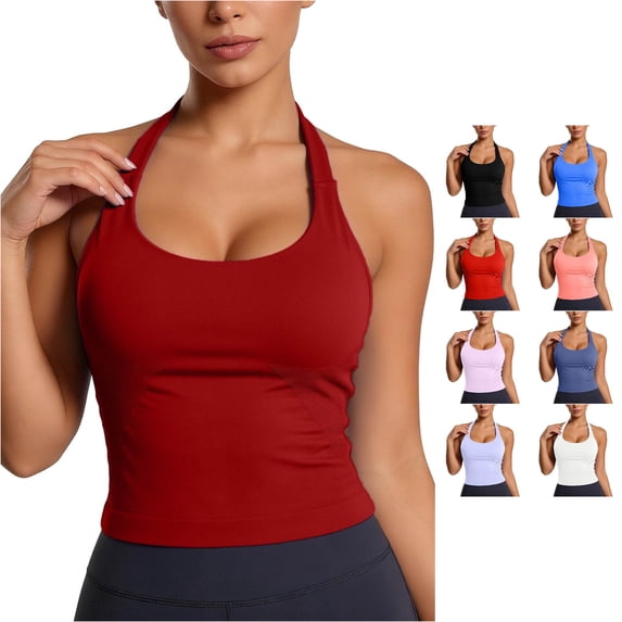 ChoXxx Women's Workout Yoga Tank with Built In Bra Racerback Athletic Camisole Fitness Running Red XS