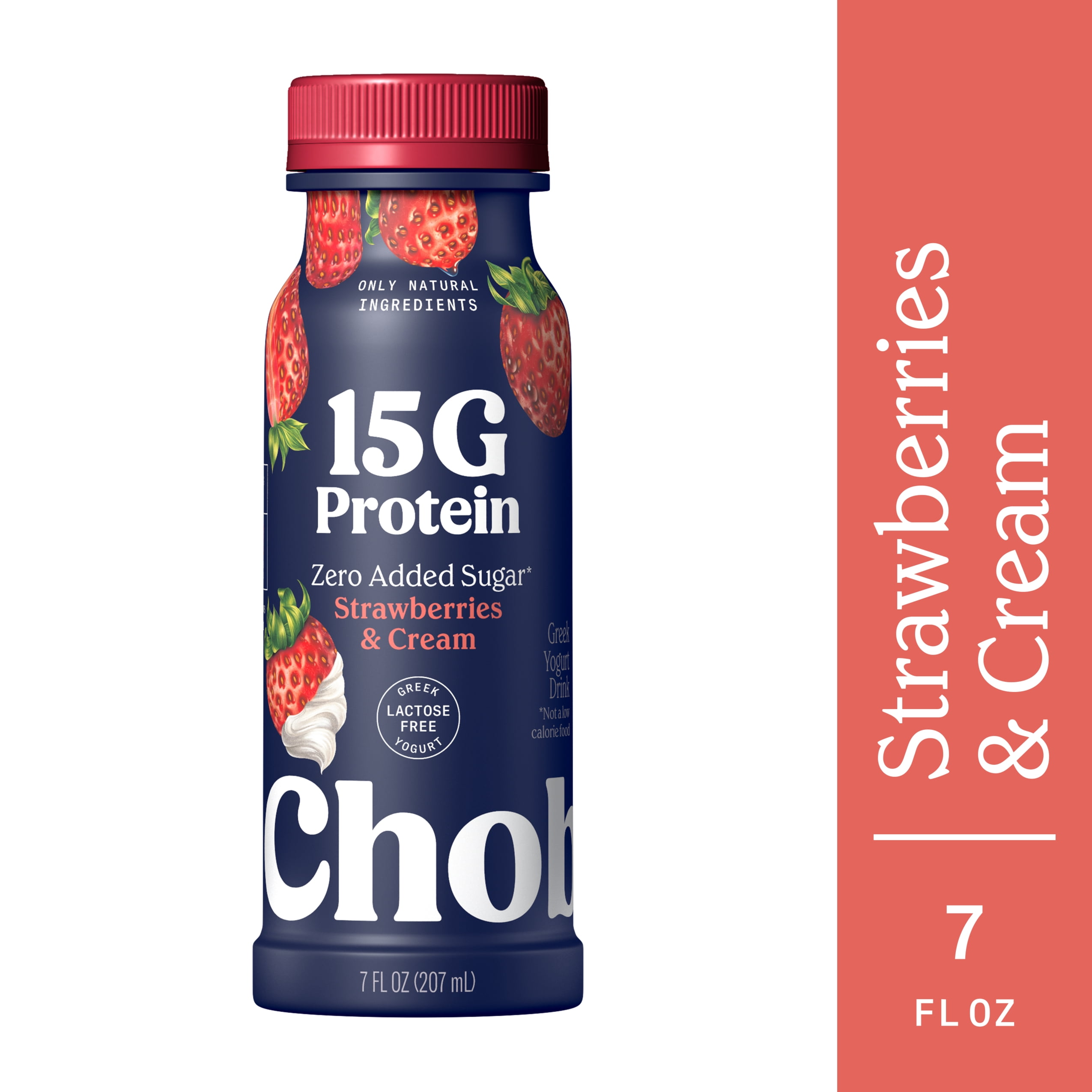 Chobani 15G Protein Low-fat Greek Yogurt Drink Strawberries & Cream 7 fl oz Bottle