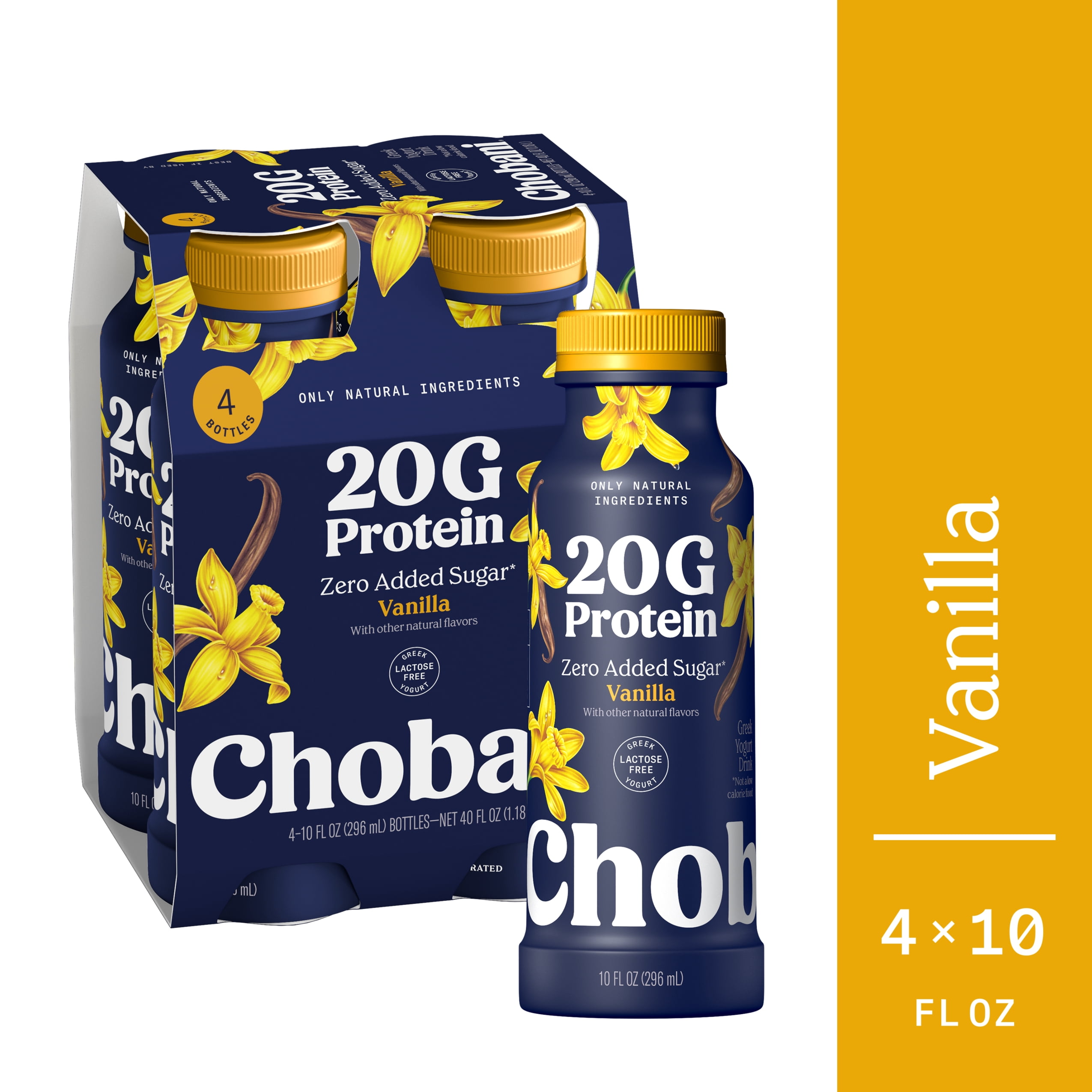 Chobani 20G Protein Low-Fat Greek Yogurt Drink, Vanilla, 10 fl oz Bottle, 4 Pack