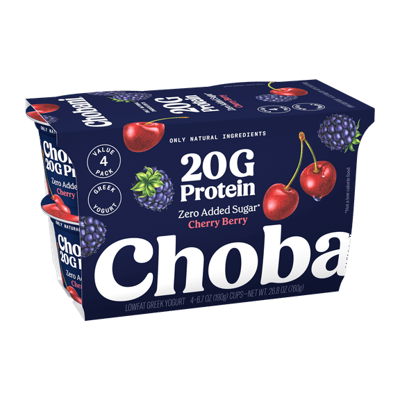 Chobani 20G Protein Low-Fat Greek Yogurt Cherry Berry 6.7oz 4 Pack