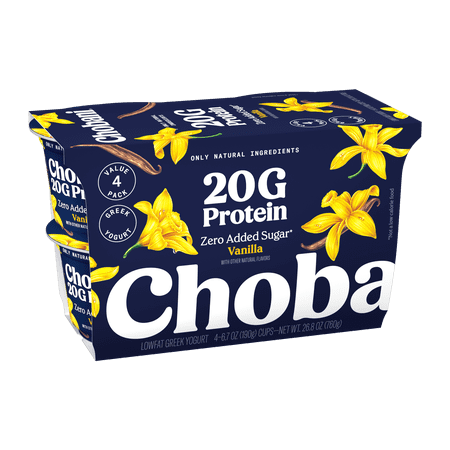 Chobani 20G Protein Low-Fat Greek Yogurt Vanilla 6.7oz 4 Pack