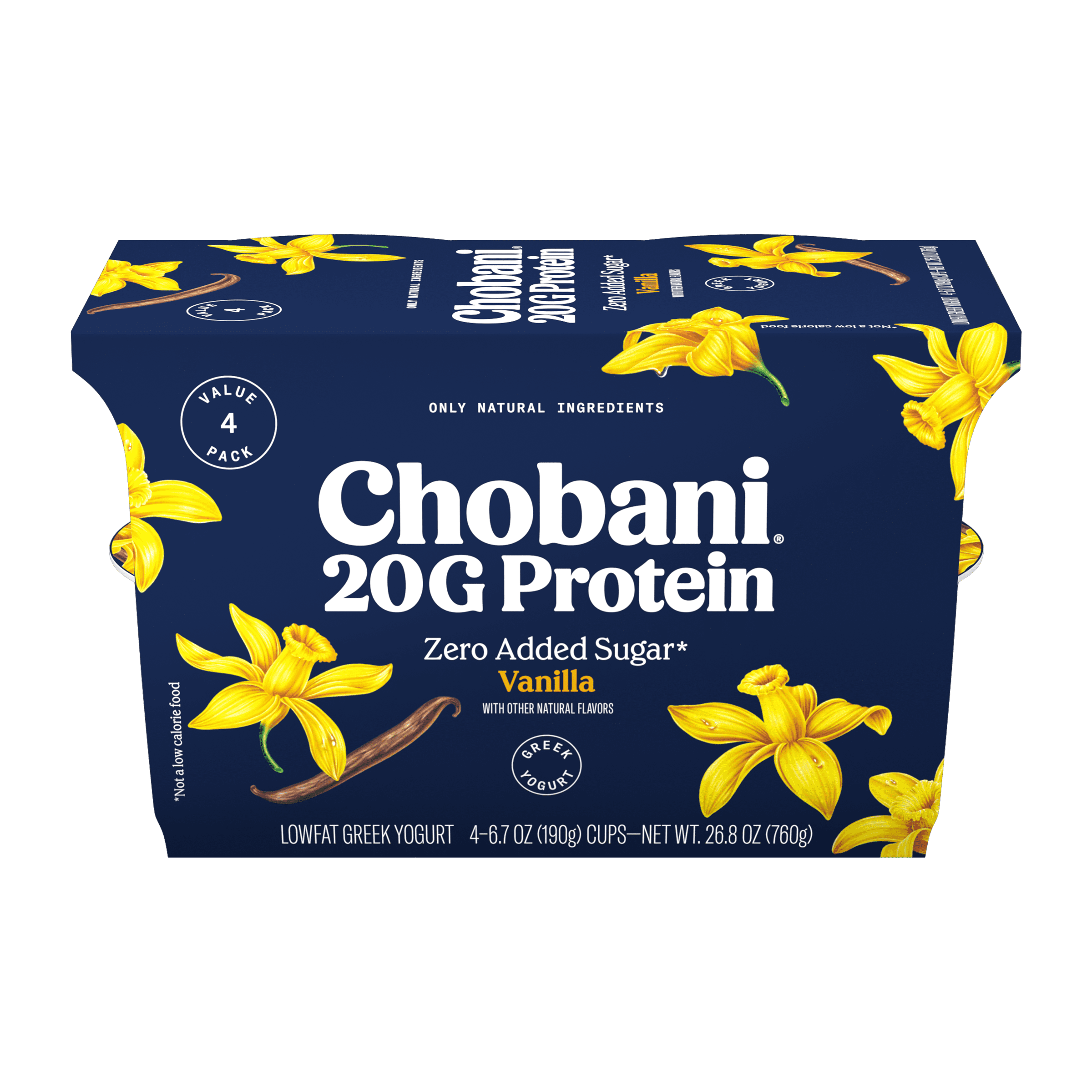 Chobani 20G Protein Low-Fat Greek Yogurt Vanilla 6.7oz 4 Pack