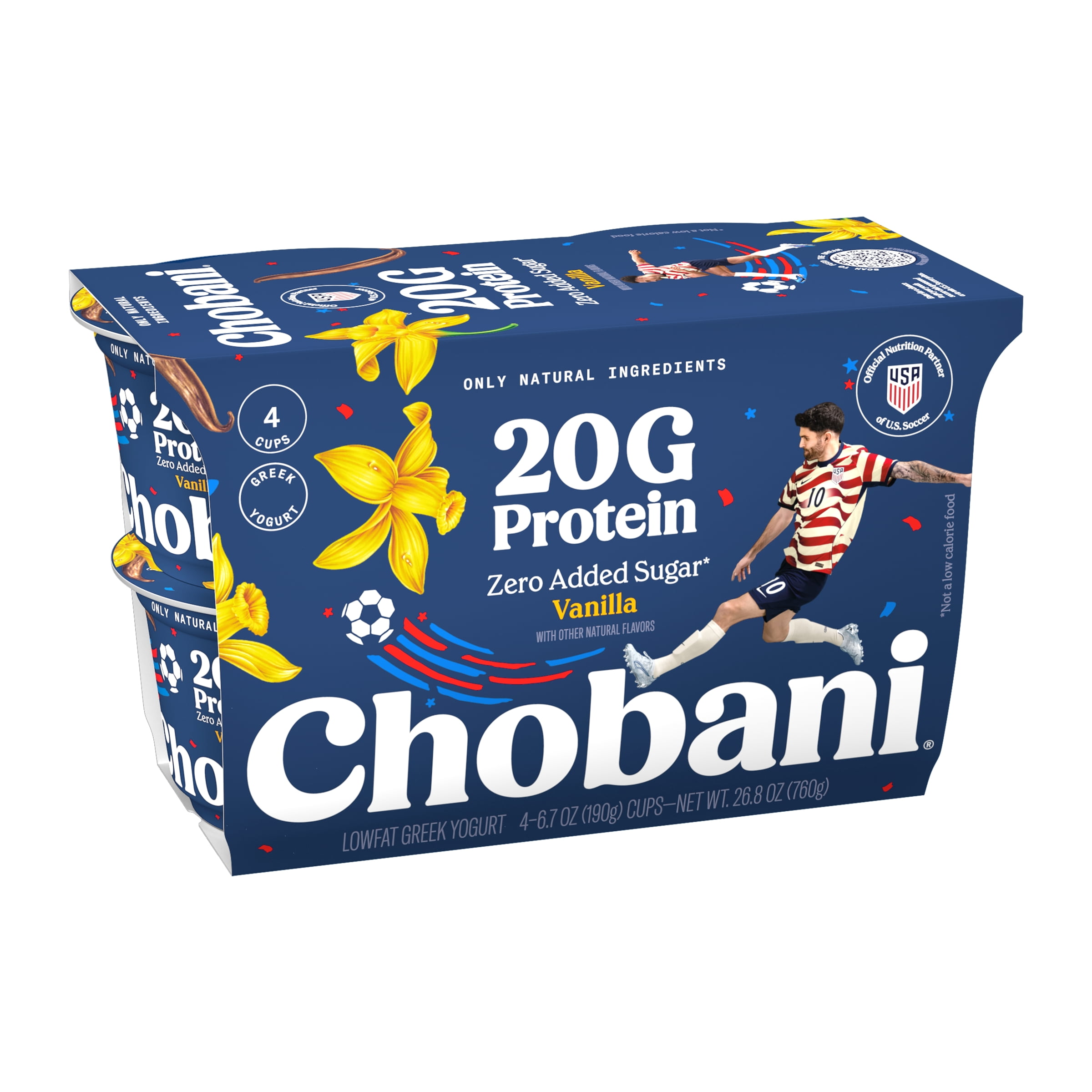 Chobani 20G Protein Low-Fat Greek Yogurt Vanilla 6.7oz 4 Pack