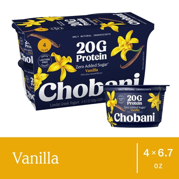 Chobani 20G Protein Low-Fat Greek Yogurt Vanilla 6.7oz 4 Pack