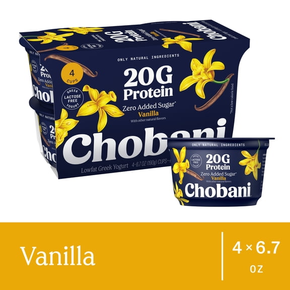 Chobani 20G Protein Low-Fat Greek Yogurt Vanilla 6.7oz 4 Pack