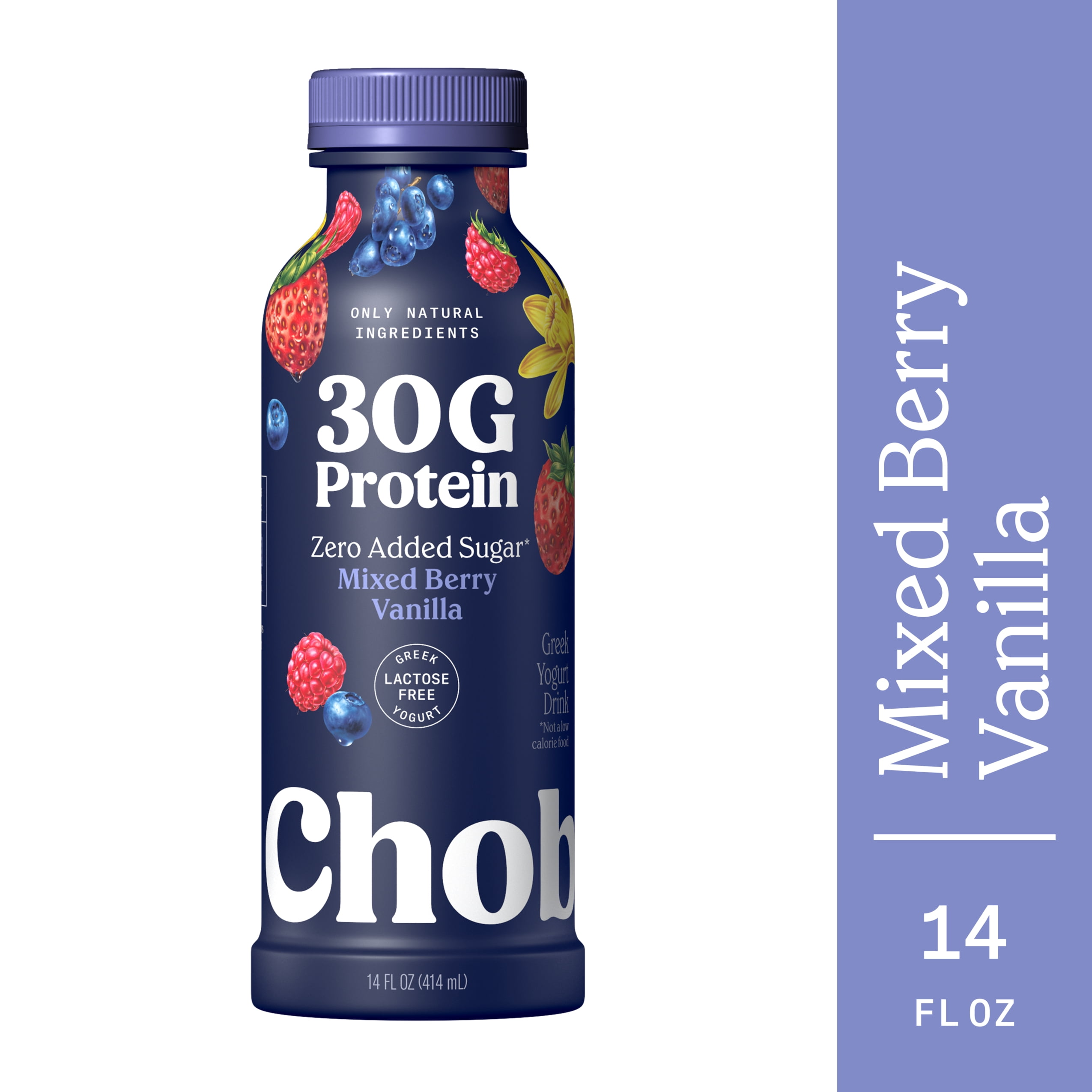 Chobani 30G Protein Low-Fat Greek Yogurt Drink, Mixed Berry Vanilla, 14 fl oz Bottle, Liquid Form