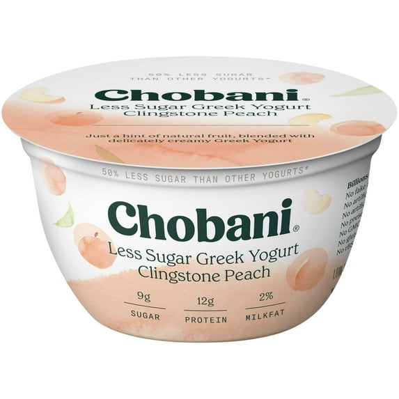 Chobani Clingstone Peach Low Fat Greek Yogurt, 5.3 Ounce -- 12 per case.