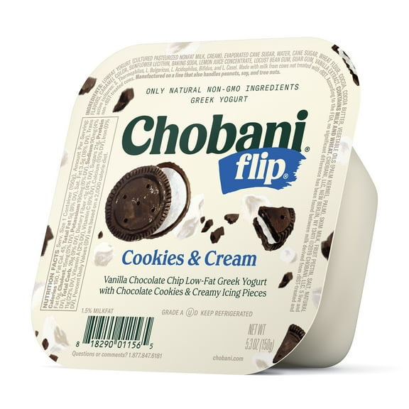 Chobani Flip Low-Fat Greek Yogurt, Cookies and Cream 5.3 oz Plastic Cup