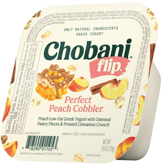 Chobani Flip Low-Fat Greek Yogurt, Perfect Peach Cobbler 4.5 oz