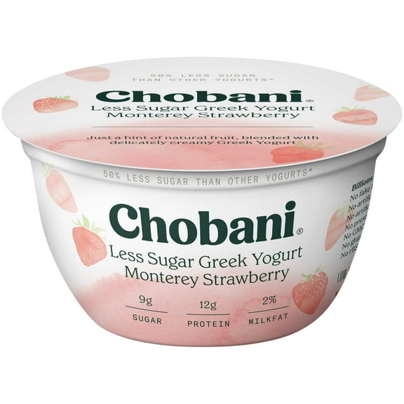 Chobani Less Sugar Monterrey Strawberry Greek Yogurt, 5.3 Ounce -- 12 per case.