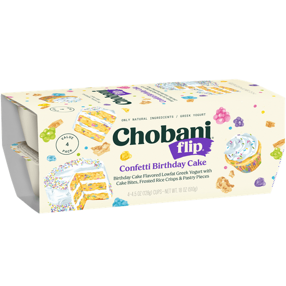 Chobani Flip Low-Fat Greek Yogurt Confetti Birthday Cake 4.5 oz 4PK