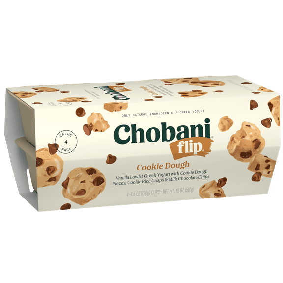 Chobani Flip Low-Fat Greek Yogurt Cookie Dough 4.5 oz 4 Pack