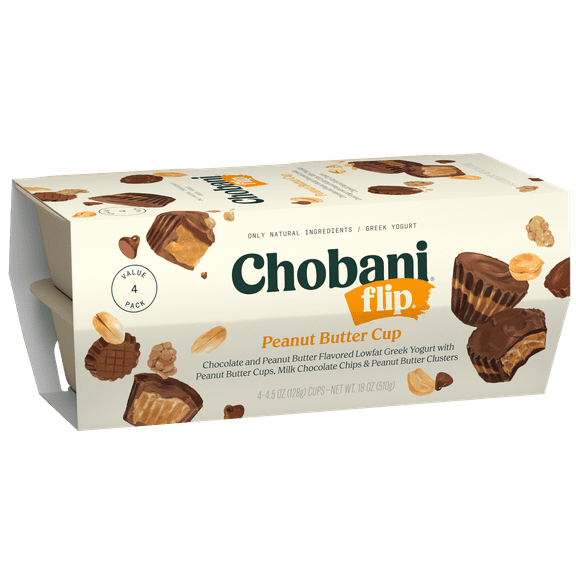 Chobani Flip Low-Fat Greek Yogurt Peanut Butter Cup 4.5 oz 4 Pack