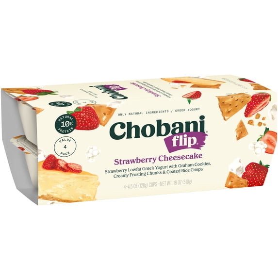 Chobani Flip Low-Fat Greek Yogurt Strawberry Cheesecake 4.5 oz 4 Pack