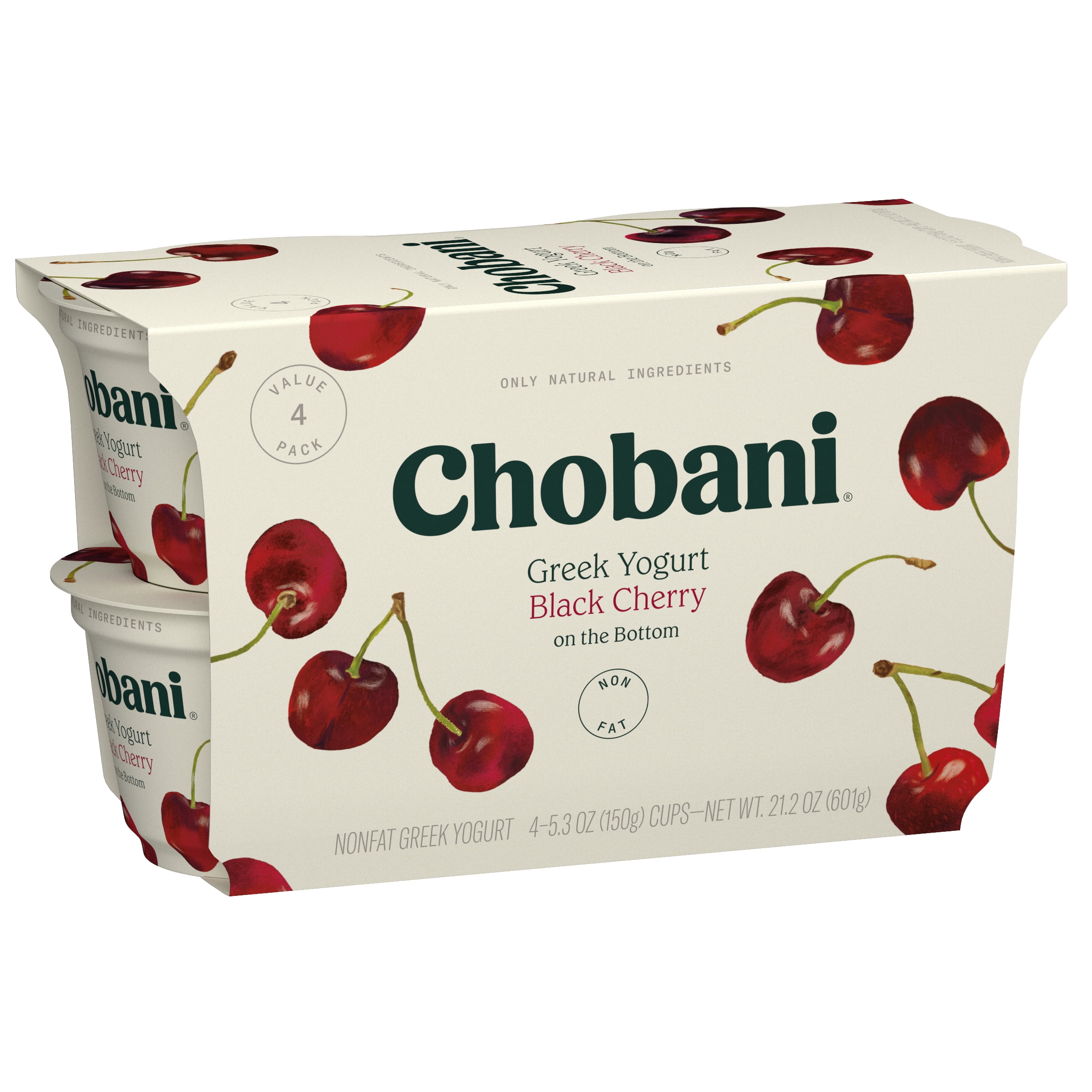 Chobani Non-Fat Greek Yogurt Black Cherry On The Bottom 5.3 oz 4PK