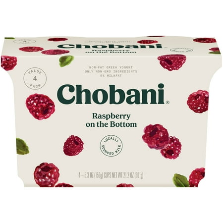 Chobani Non-Fat Greek Yogurt Raspberry on the Bottom 5.3 oz 4PK