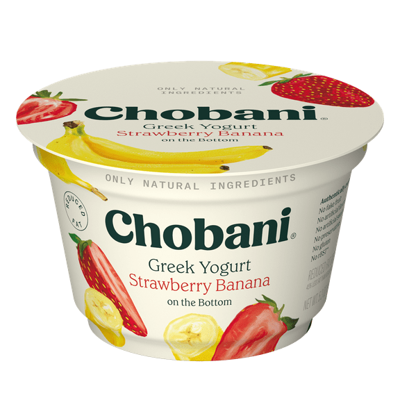 Chobani Low-Fat Greek Yogurt Strawberry Banana on The Bottom 5.3 oz Cup