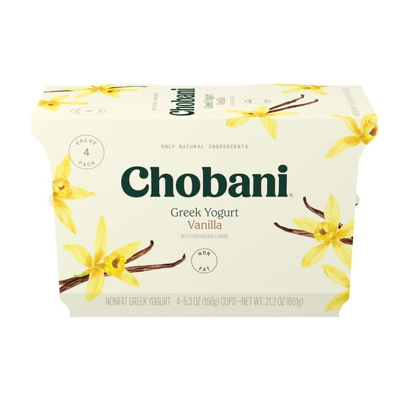 Chobani Non-Fat Greek Yogurt Vanilla 5.3 oz, 4 Pack