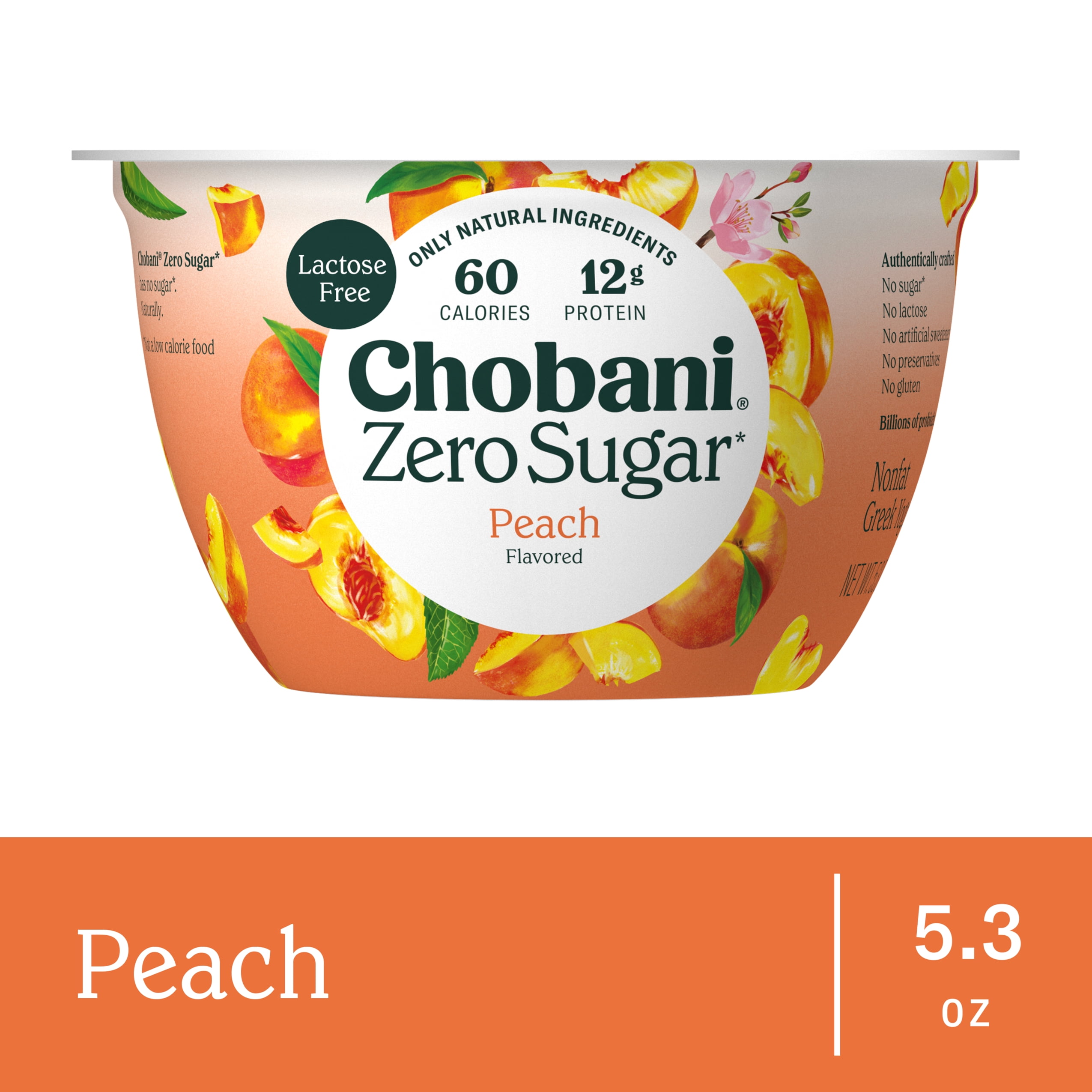 Chobani Zero Sugar Non-Fat Greek Yogurt Peach 5.3 oz Cup