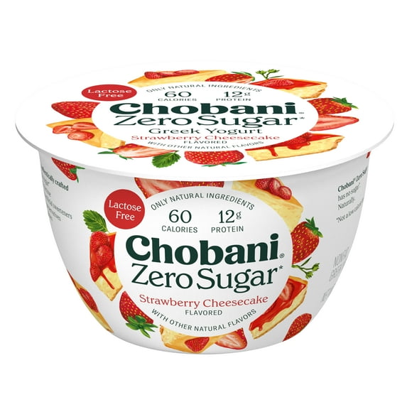 Chobani Zero Sugar Non-Fat Greek Yogurt Strawberry Cheesecake 5.3 oz Cup
