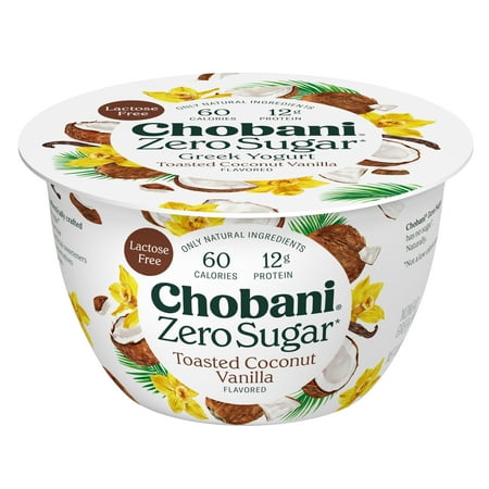 Chobani Zero Sugar Non-Fat Greek Yogurt Toasted Coconut Vanilla 5.3 oz Cup