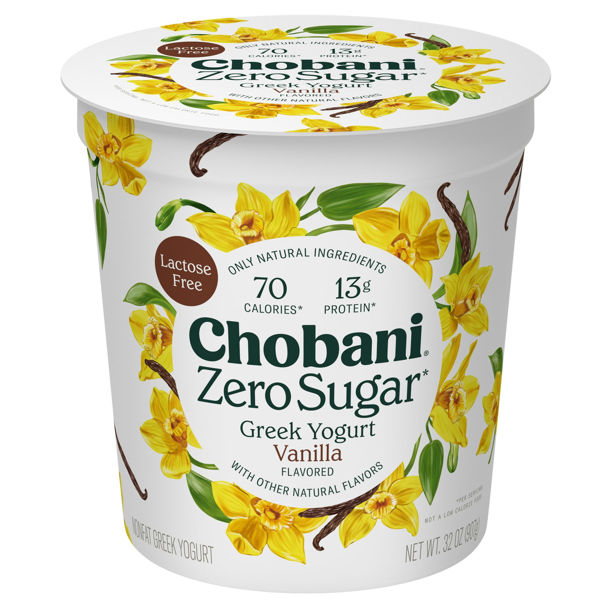 Chobani Zero Sugar Non-Fat Greek Yogurt Vanilla 32 oz Tub