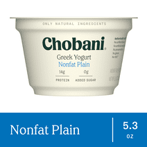 Chobani Non-Fat Greek Yogurt with Probiotics, Plain 5.3 oz Plastic