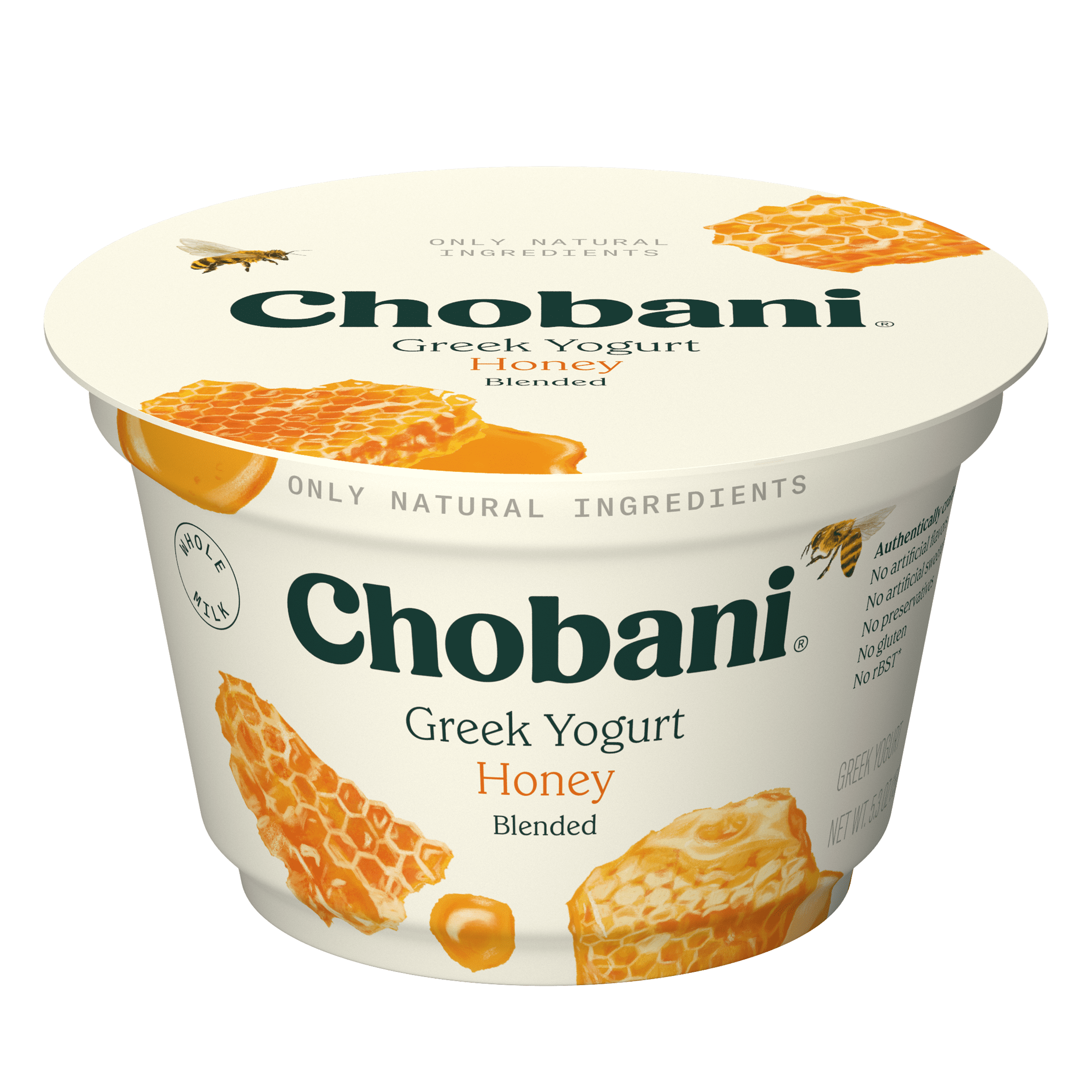 Chobani Whole Milk Greek Yogurt Honey Blended 5.3 oz Cup