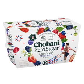 Chobani Zero Sugar Non-Fat Greek Yogurt Mixed Berry 5.3 oz Cup, 4 Pack